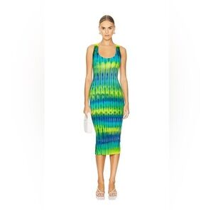 Cotton Citizen Green and Blue Tie-Dye Ribbed Midi Dress